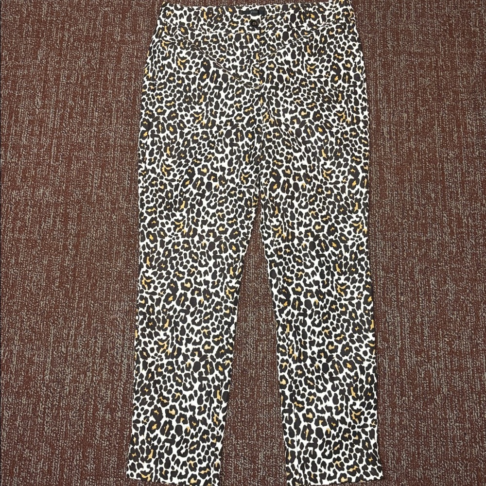 J. Crew leopard print flat front crop trousers animal print casual preppy 10